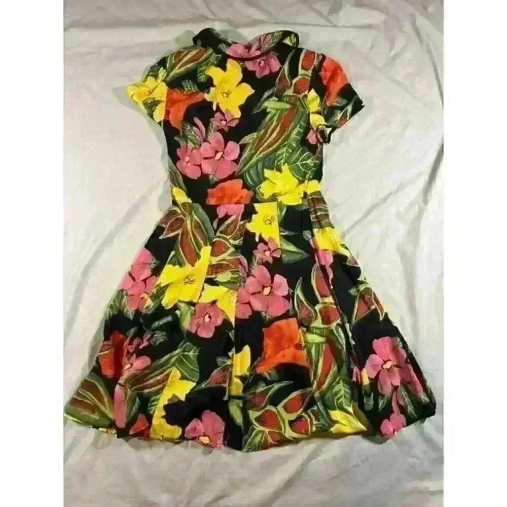 Urban Outfitters Black Floral Button Romantic Croquet Mini Dress Women's Size XS - Picture 2 of 7